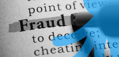 Image showing the word fraud being highlighted. Image has a decorative graphic treatment on top of image.