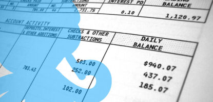 Close up shot of bank statement. Image has a decorative graphic treatment on top of image.