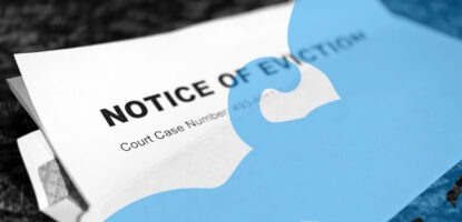Close up image of eviction notice. Image has a decorative graphic treatment on top of image.