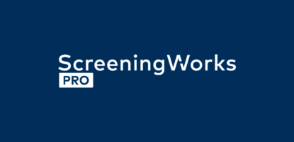 ScreeningWorks Pro logo in white on blue background.
